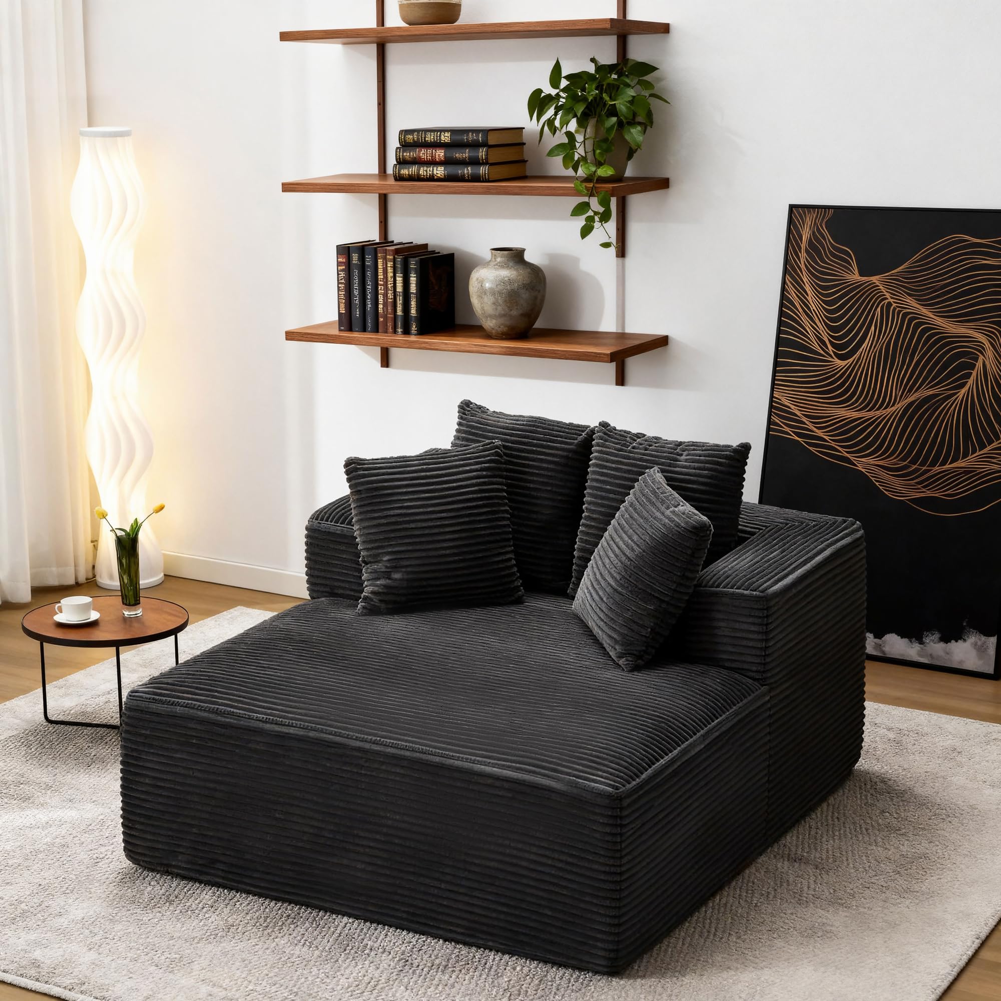 Qulomvs 57" Oversized Chaise Lounge Chair Indoor Deep Seat Comfy Reading Chair for Living Room Cloud Sleeper Couch (Dar