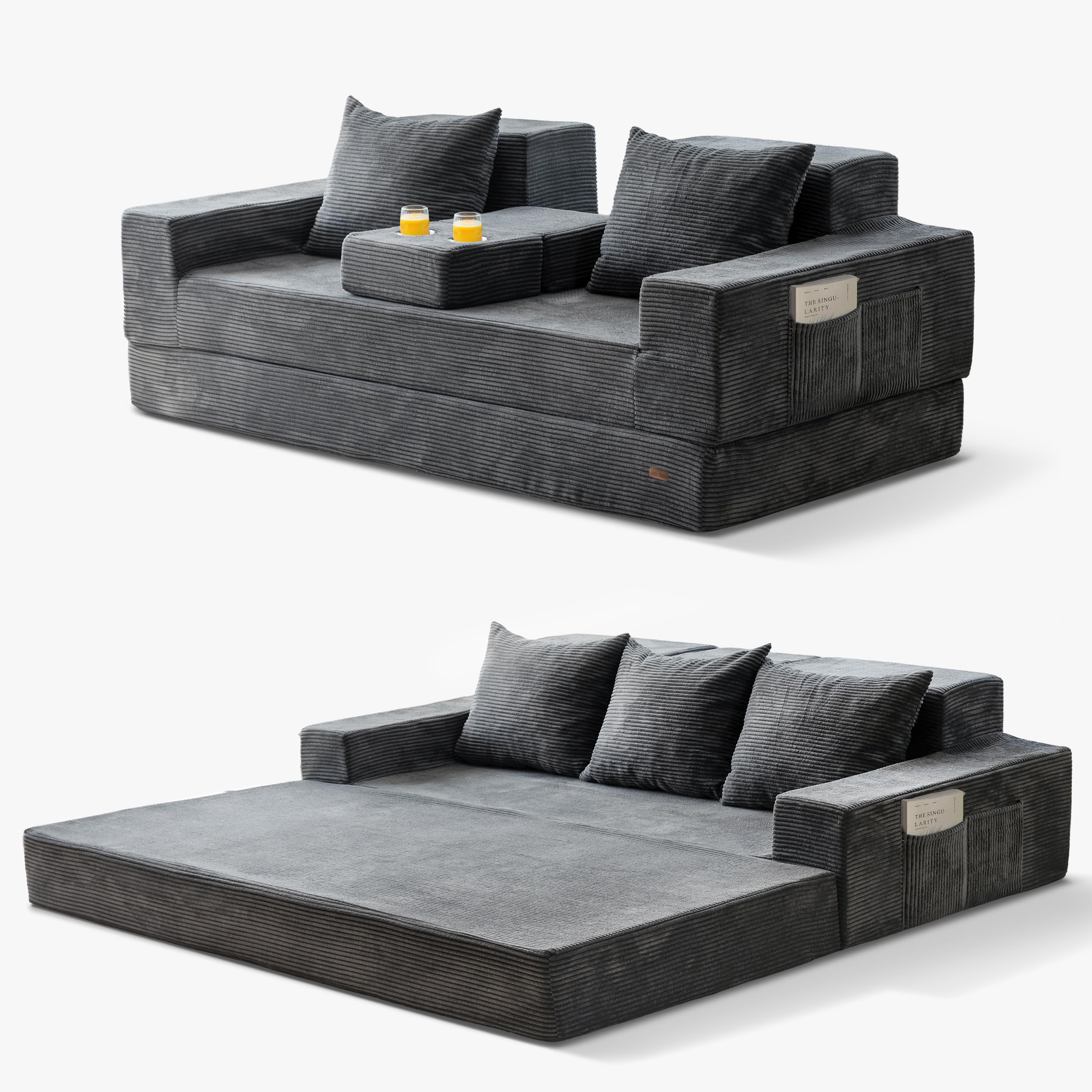 MAXYOYO Foldable Sofa Bed, 4-in-1 Convertible Living Room Couch for Living Room, No Assembly Required, Dark Grey Global